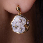 Pink Opal and Pearl Enamel Starry Night Studs Gold