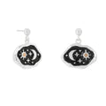 Midnight Scene Rose Quartz and Black Enamel Stud Silver