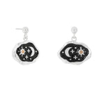 Midnight Scene Rose Quartz and Black Enamel Stud Silver
