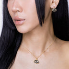 Midnight Scene Rose Quartz and Black Enamel Stud Gold