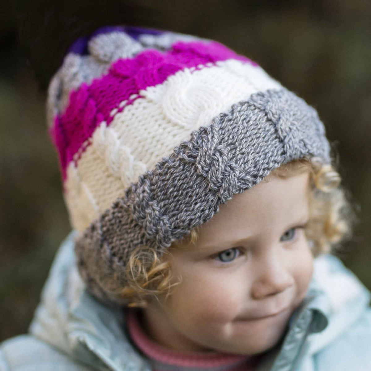 Kids Fleece Lined Knitted Striped Colourful Winter Thermal Hat & Mittens Set
