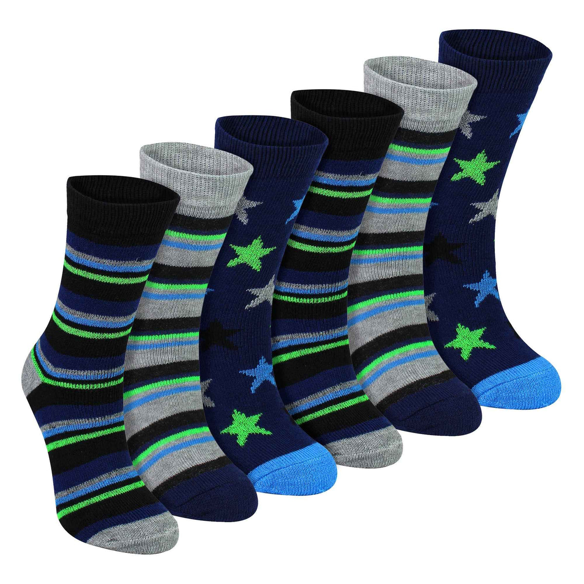 6 Pairs Boys Warm Bed Socks | Stripes & Stars Patterned Breathable Socks
