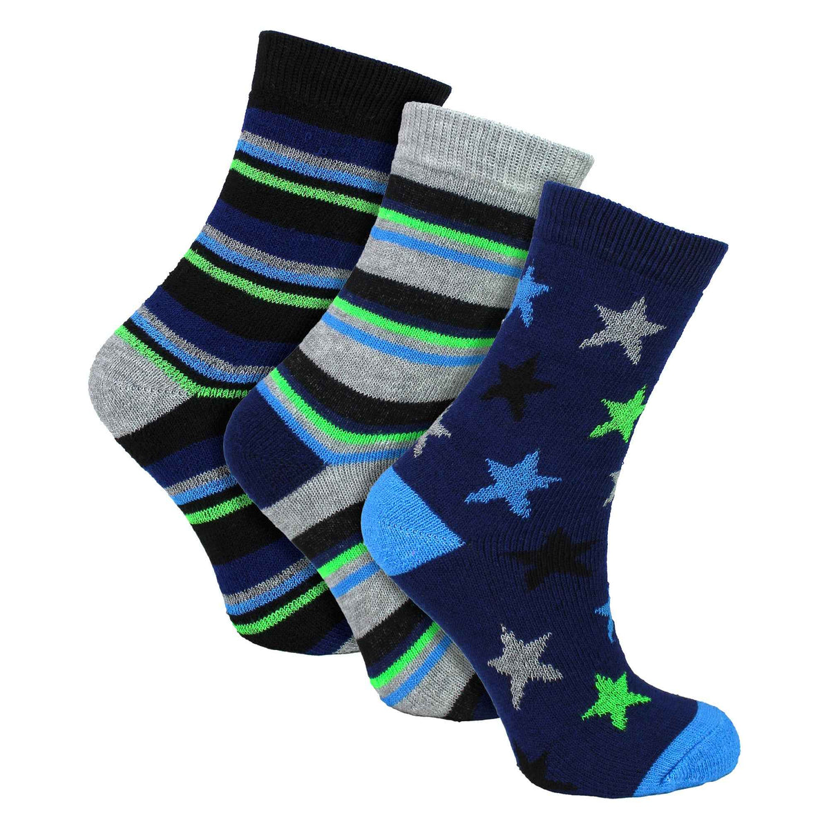 6 Pairs Boys Warm Bed Socks | Stripes & Stars Patterned Breathable Socks