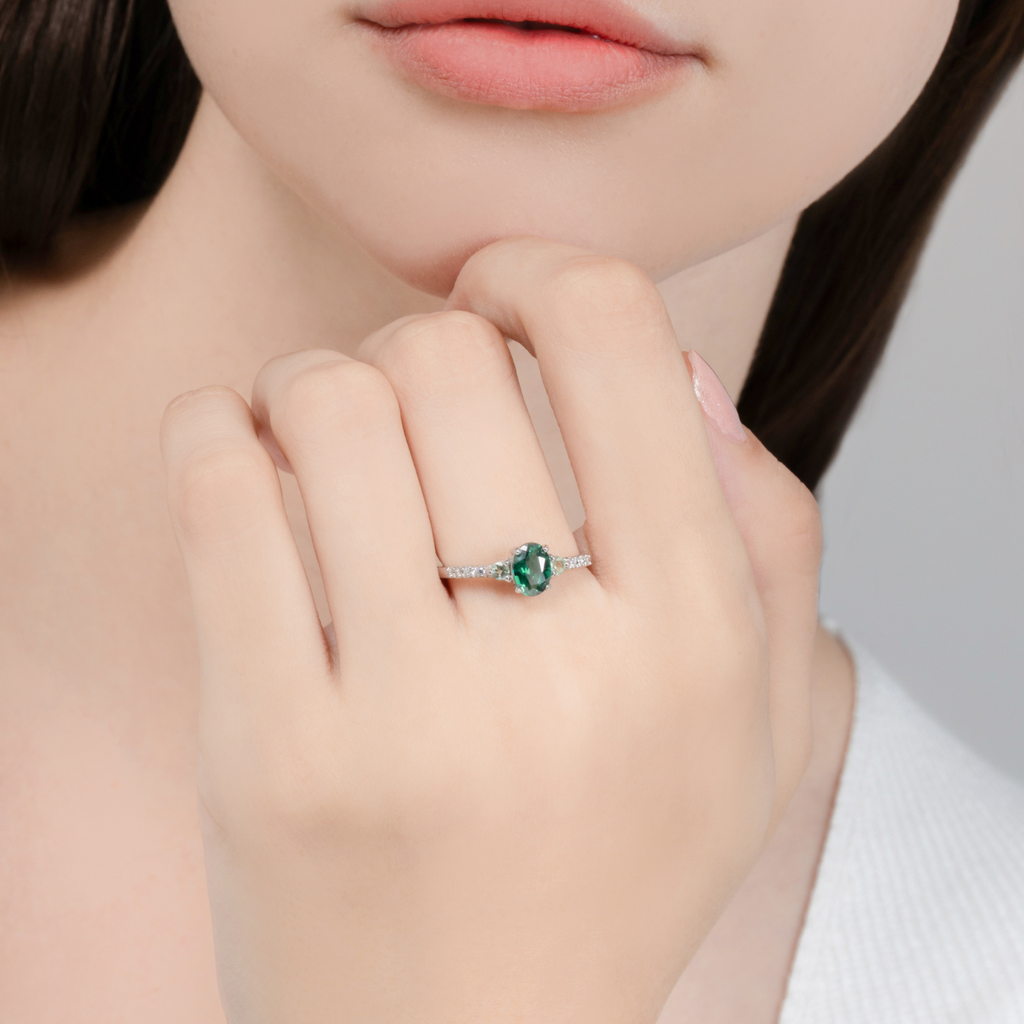 Green Topaz and Green Tourmaline Ring in Sterling Silver