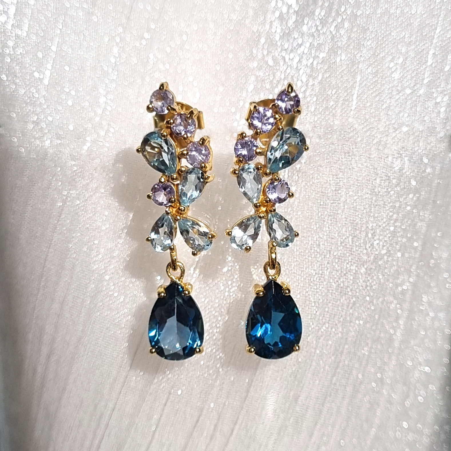 Blue Gemstone Drop Earrings in 18k Gold Vermeil
