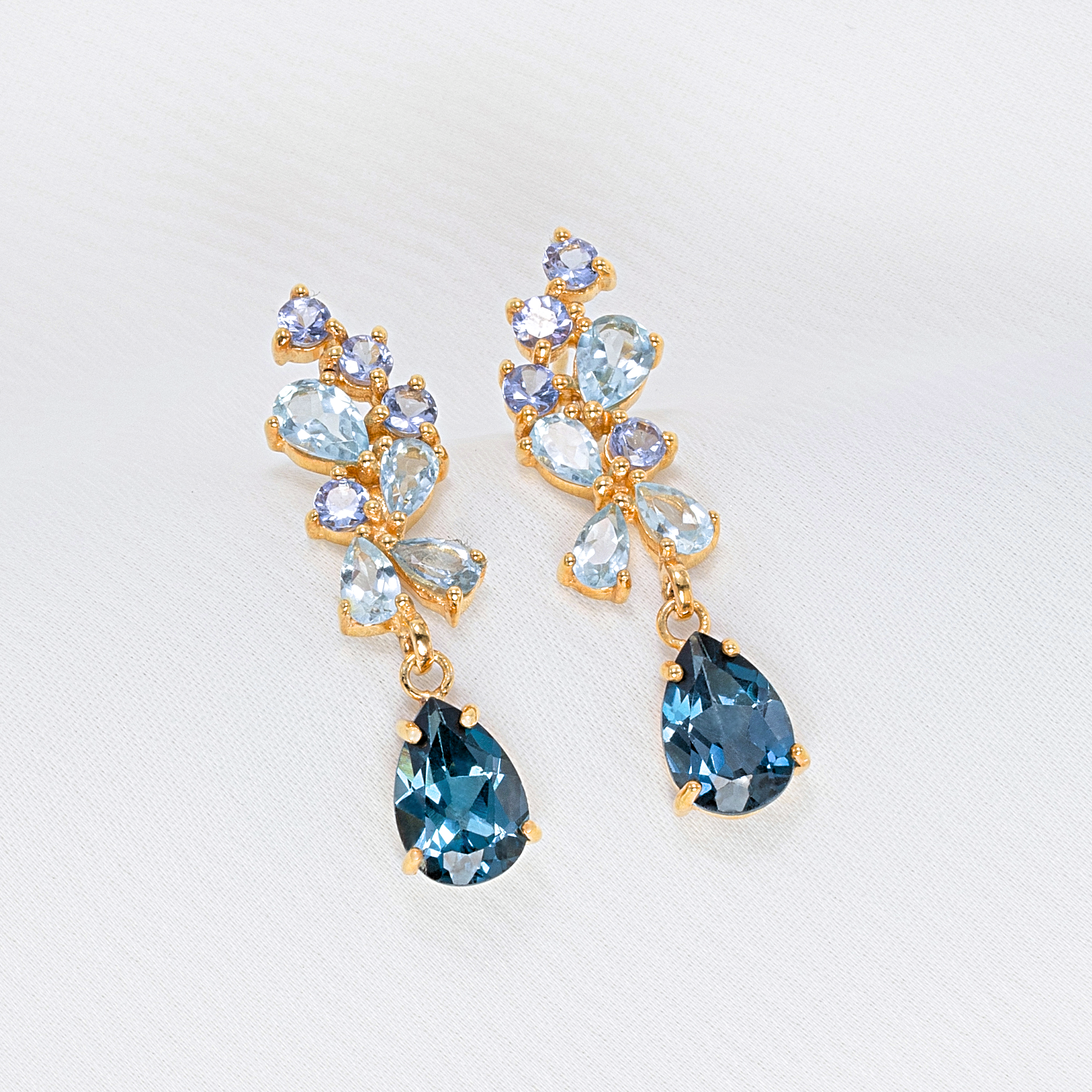Blue Gemstone Drop Earrings in 18k Gold Vermeil