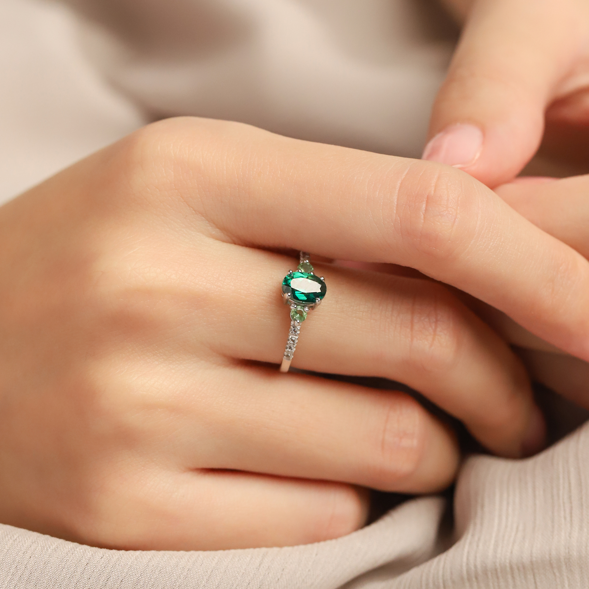 Green Topaz and Green Tourmaline Ring in Sterling Silver
