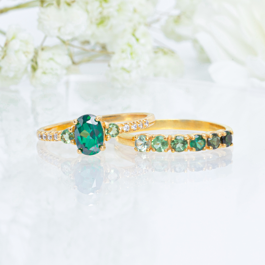 Ombre Green Tourmaline Eternity Band in 18k Gold Vermeil