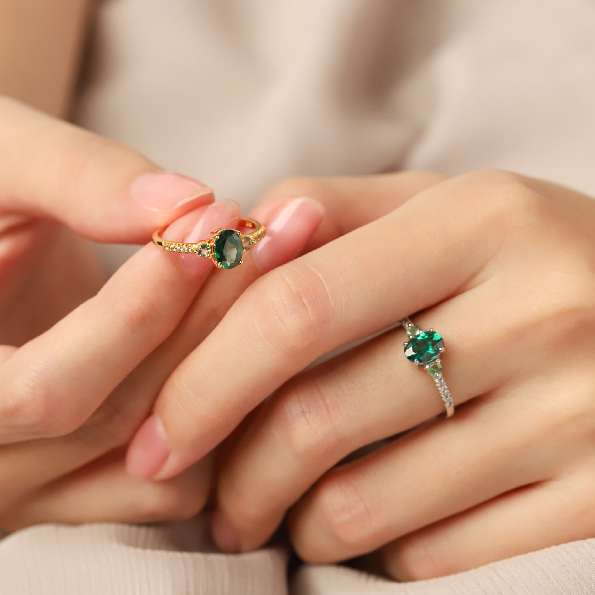 Green Topaz and Green Tourmaline Ring in Sterling Silver