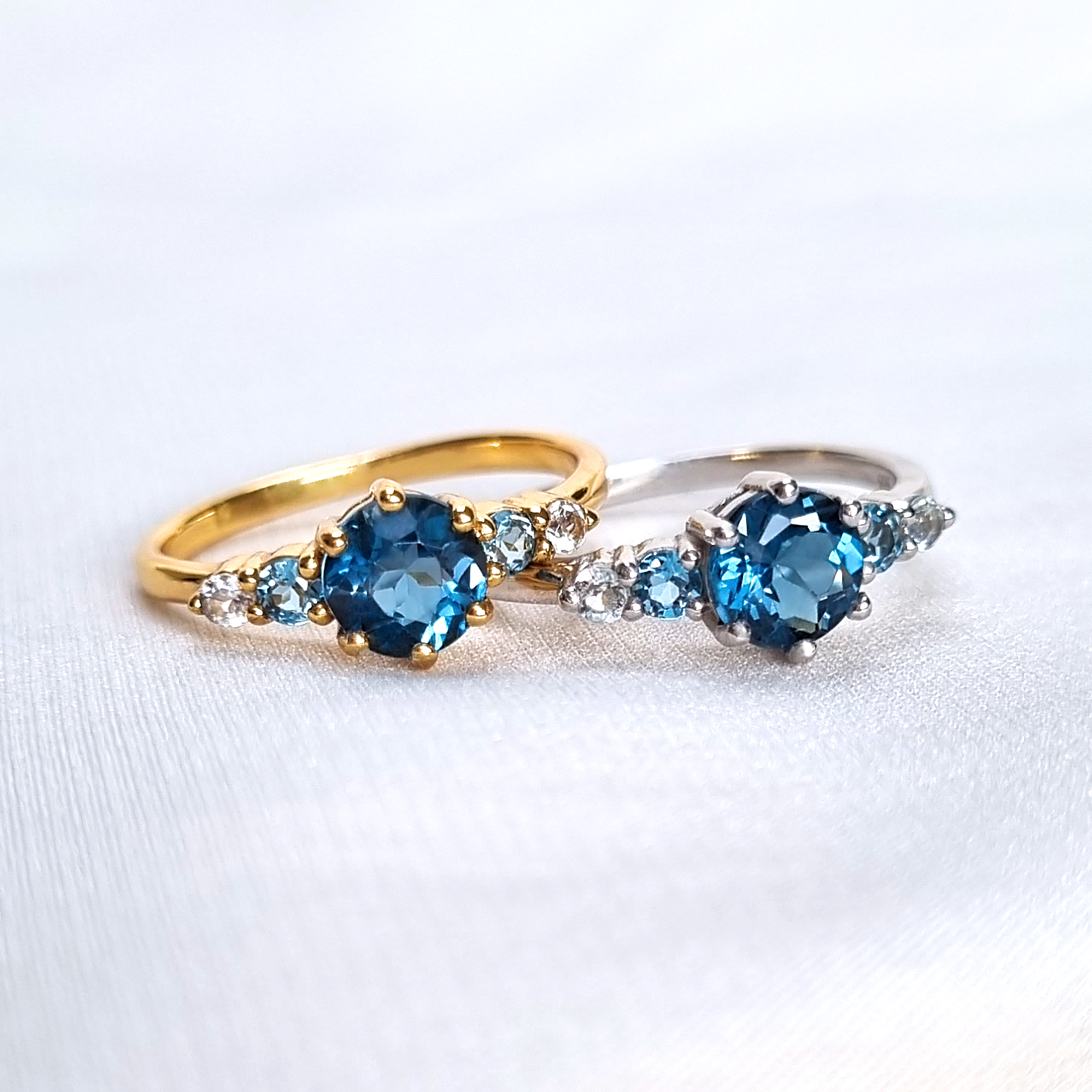 Ombre Blue Topaz Five Stone Ring in Sterling Silver
