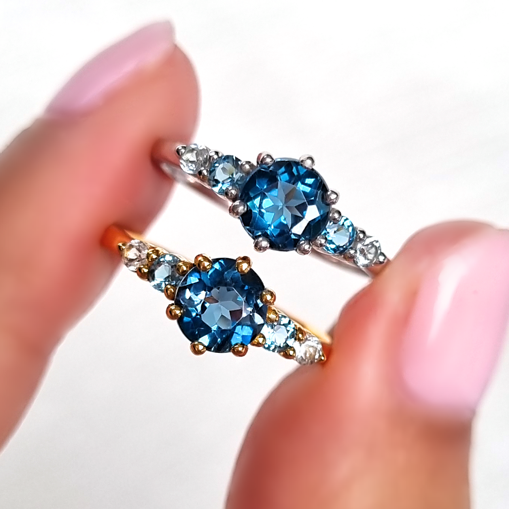 Ombre Blue Topaz Five Stone Ring in Sterling Silver
