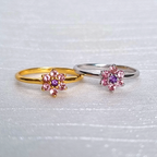 Pink Tourmaline and Amethyst Flower Ring in Sterling Silver