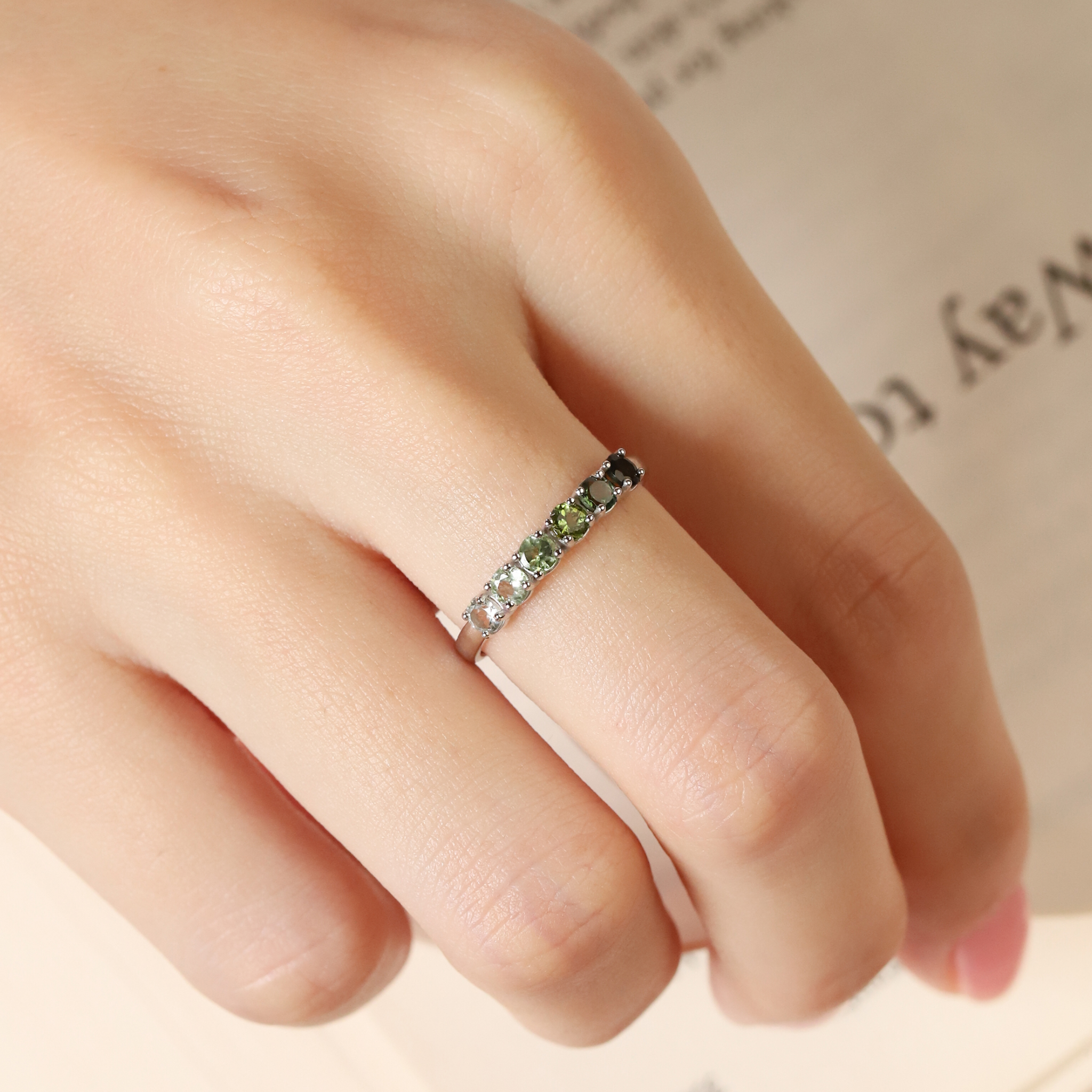 Ombre Green Tourmaline Eternity Band in Sterling Silver
