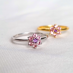 Pink Tourmaline and Amethyst Flower Ring in Sterling Silver