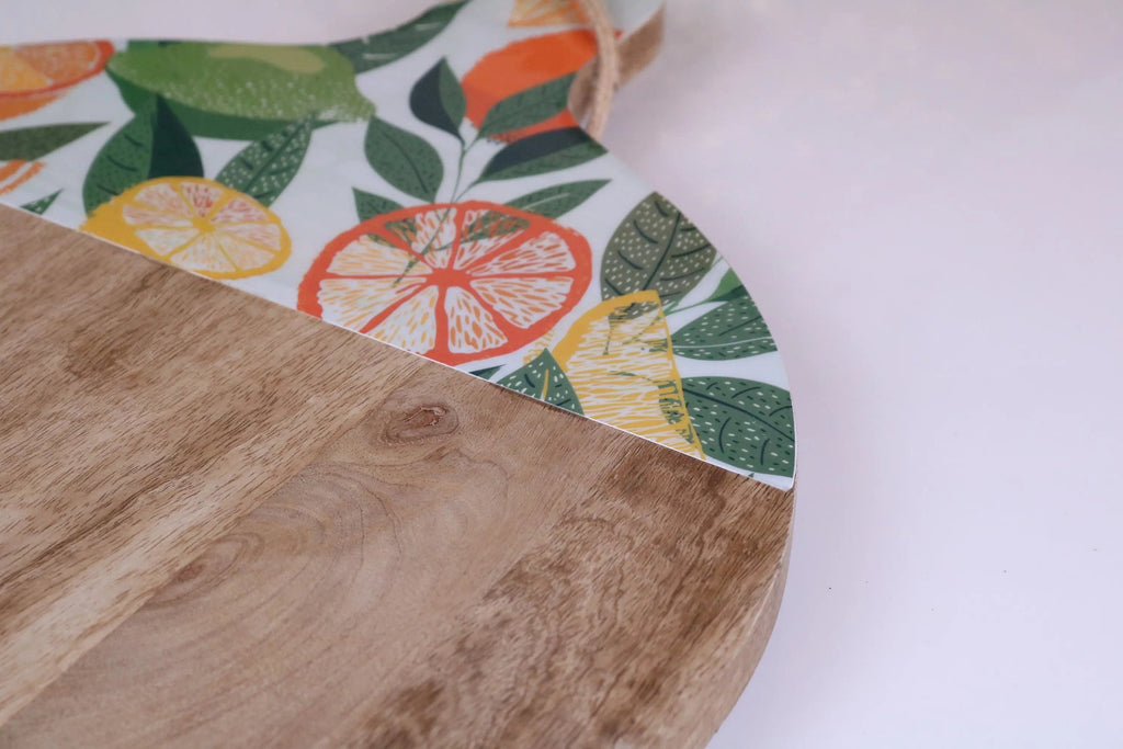 Saitras Round Chopping Board 48cm Enamel Citrus Design - White
