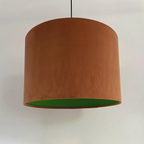 Burnt Orange Velvet & Green Cotton Double Sided Drum Lampshade | Handmade Ceiling Light Shade | Bespoke UK
