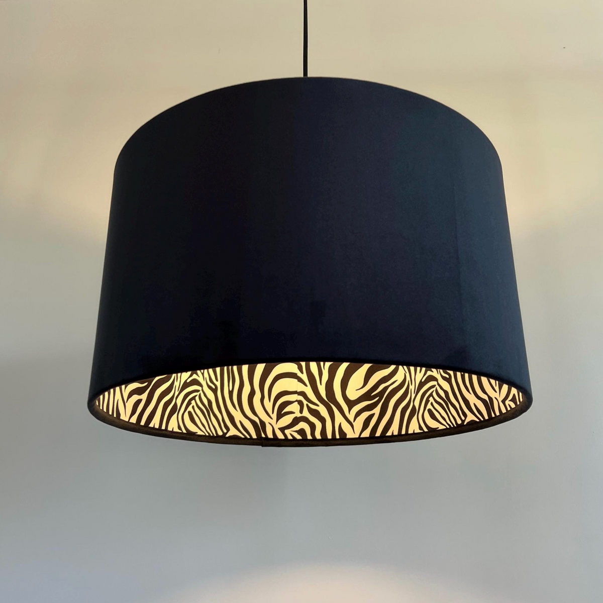 Black Velvet & Zebra Cotton Double Sided Drum Lampshade | Handmade Ceiling Light Shade | Bespoke UK