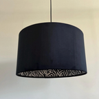 Black Velvet & Zebra Cotton Double Sided Drum Lampshade | Handmade Ceiling Light Shade | Bespoke UK