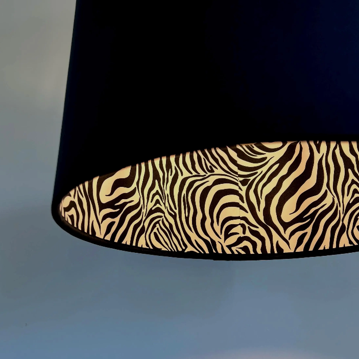 Black Velvet & Zebra Cotton Double Sided Drum Lampshade | Handmade Ceiling Light Shade | Bespoke UK