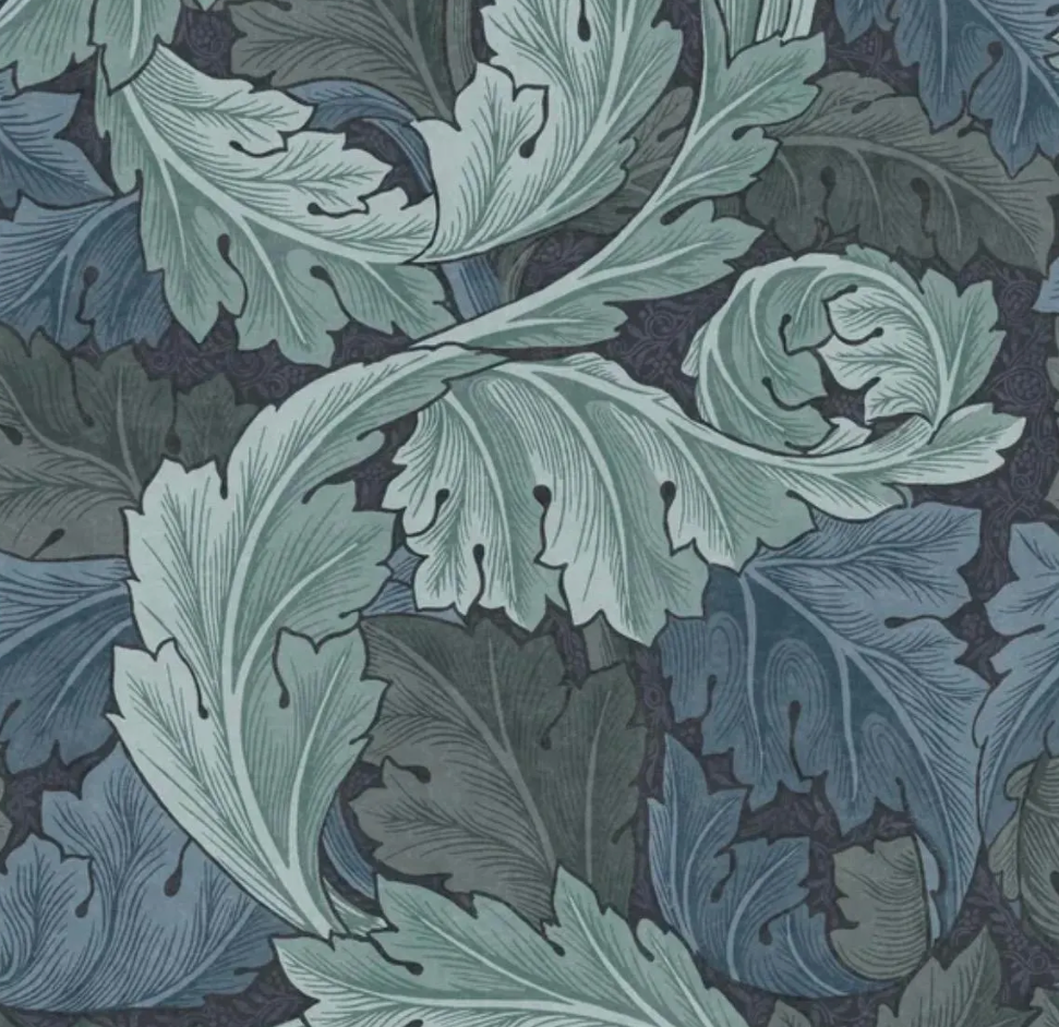 Black velvet drum lampshade/ ceiling light shade with blue leaves paper interior