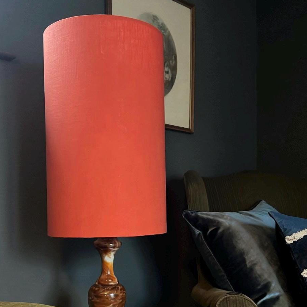 Rust Linen Lampshade | Extra Tall Cylinder Ceiling Light Shade | Bespoke Handmade UK