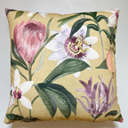 Mustard passionflower cotton cushion, scatter cushions