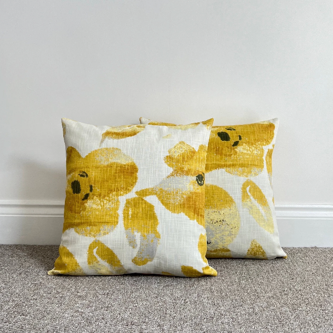 Ochre floral cotton cushion, scatter cushions