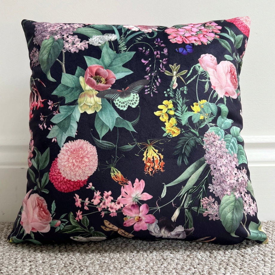Butterfly floral velvet throw cushion, scatter cushions