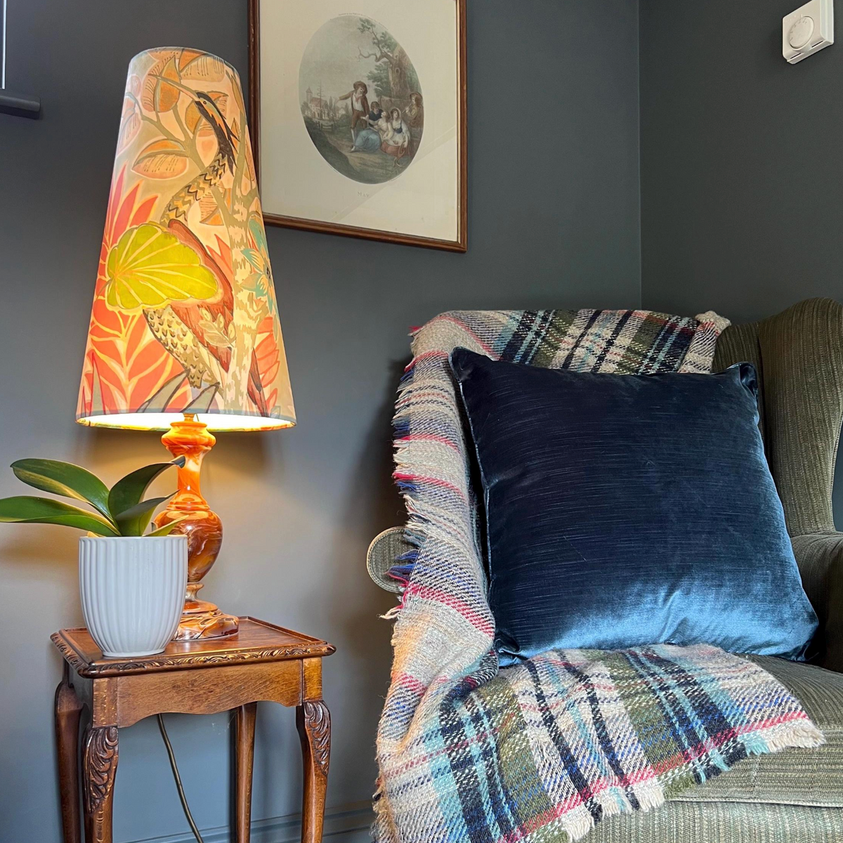 Floral Pastel Velvet Lampshade | Extra Tall Cone Light Shade | Bespoke Handmade UK