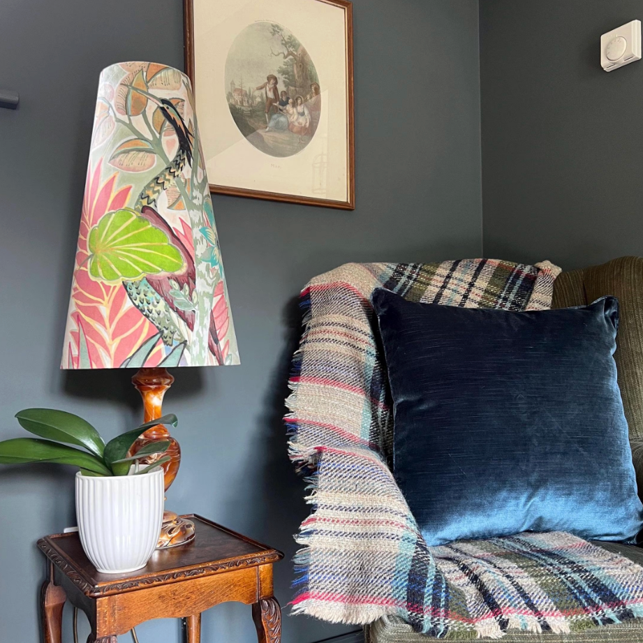 Floral Pastel Velvet Lampshade | Extra Tall Cone Light Shade | Bespoke Handmade UK