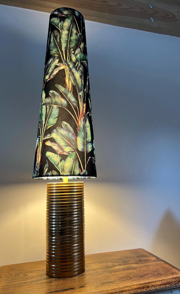 Black Leaves Velvet Lampshade | Extra Tall Cone Light Shade | Bespoke Handmade UK