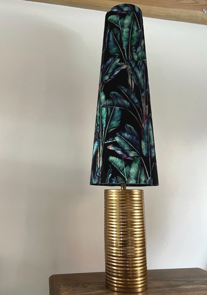 Black Leaves Velvet Lampshade | Extra Tall Cone Light Shade | Bespoke Handmade UK
