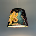 Black Peacock Floral Velvet Lampshade | French Drum Ceiling Light Shade | Bespoke Handmade Empire Lampshade
