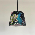 Black Peacock Floral Velvet Lampshade | French Drum Ceiling Light Shade | Bespoke Handmade Empire Lampshade