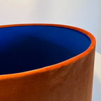 Burnt Orange Velvet & Royal Blue Cotton Double Sided Drum Lampshade | Handmade Ceiling Light Shade | Bespoke UK