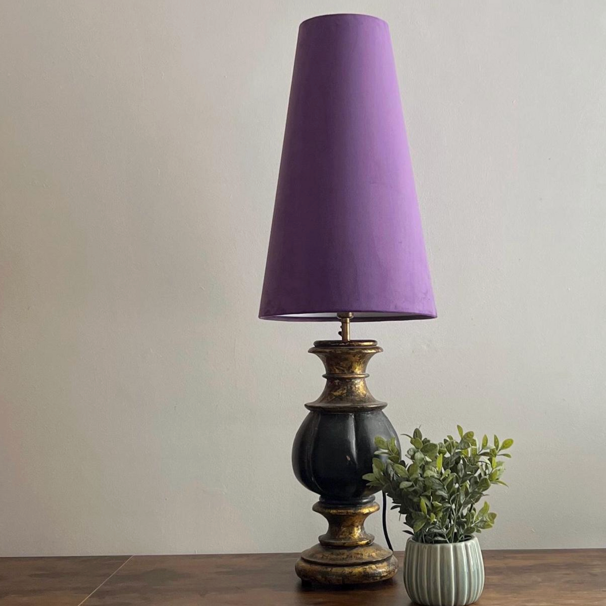 Purple Velvet Lampshade | Extra Tall Cone Light Shade | Bespoke Handmade UK