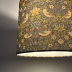 William Morris Navy strawberry thief cotton drum lampshade/ ceiling shade with a white lining