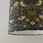 William Morris Navy strawberry thief cotton drum lampshade/ ceiling shade with a white lining