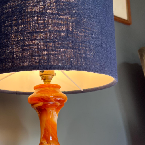 Navy Linen Drum Lampshade | Handmade Ceiling Light Shade | Bespoke UK