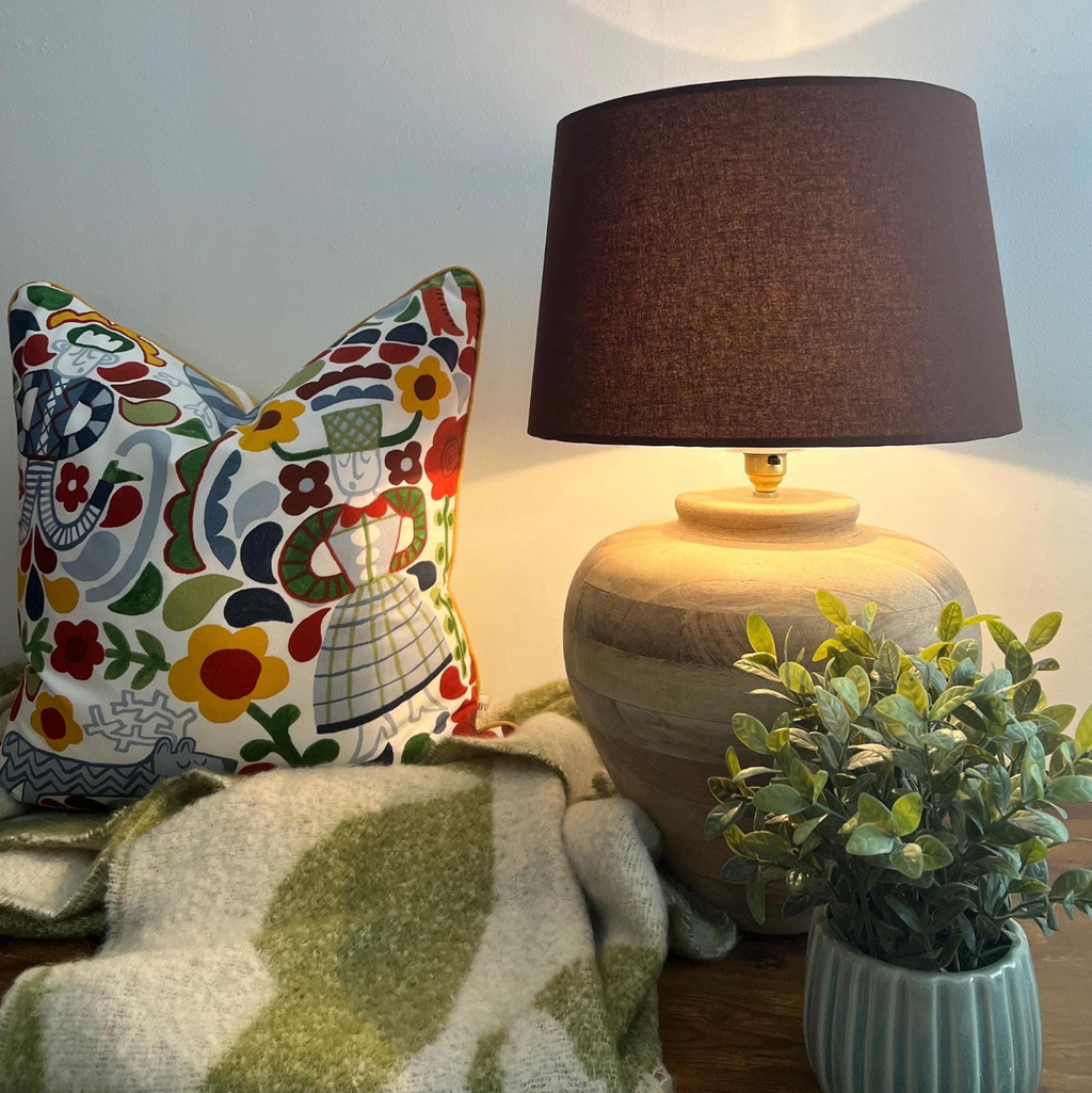Brown Cotton French Drum Lampshade | Handmade Ceiling Light Shade | UK