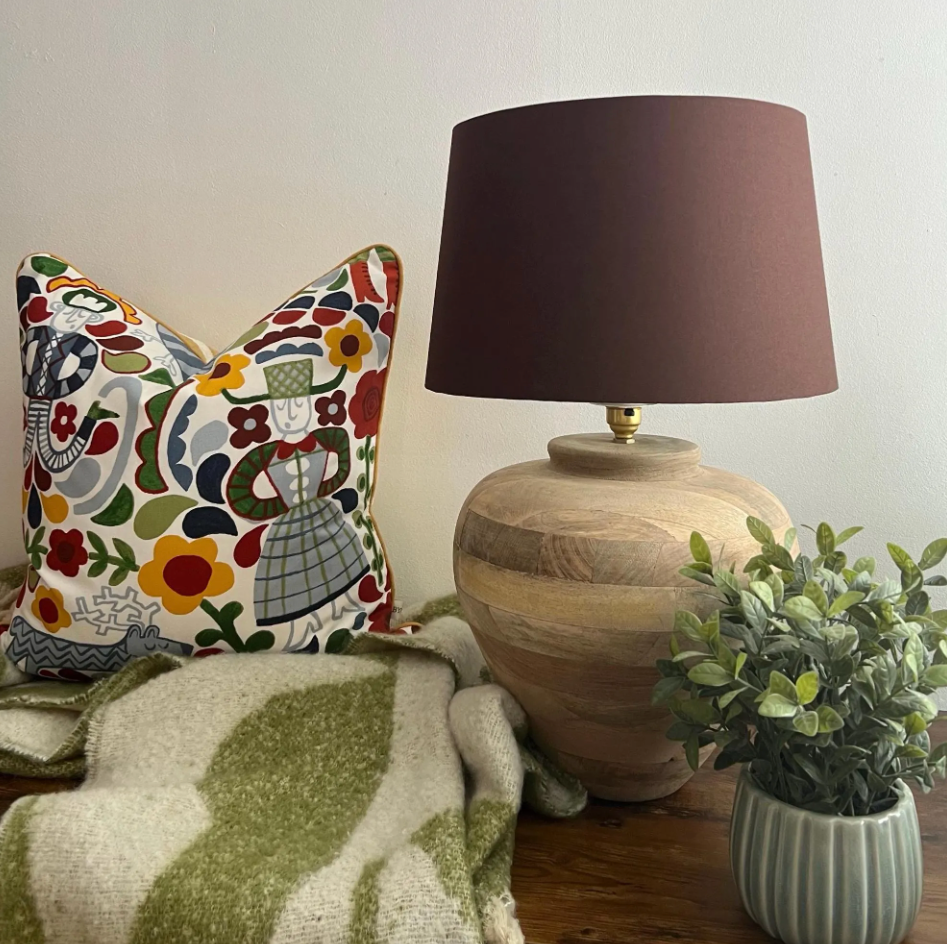 Brown Cotton French Drum Lampshade | Handmade Ceiling Light Shade | UK