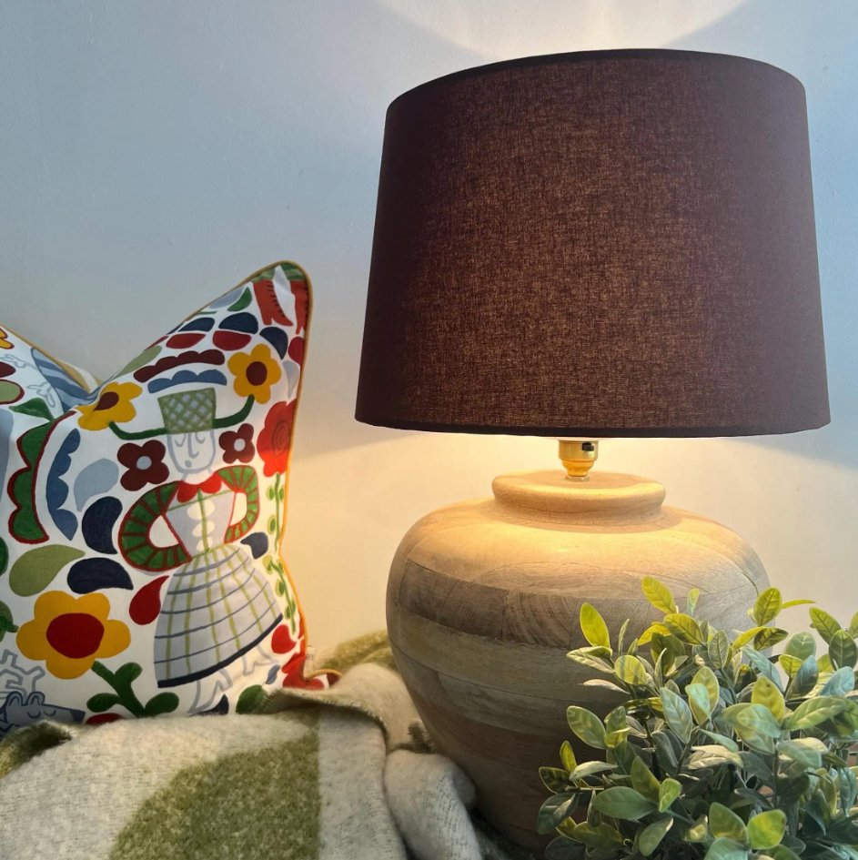 Brown Cotton French Drum Lampshade | Handmade Ceiling Light Shade | UK