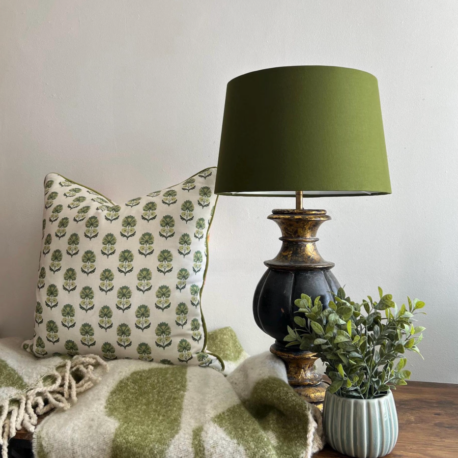 Olive Cotton French Drum Lampshade | Handmade Ceiling Light Shade | UK