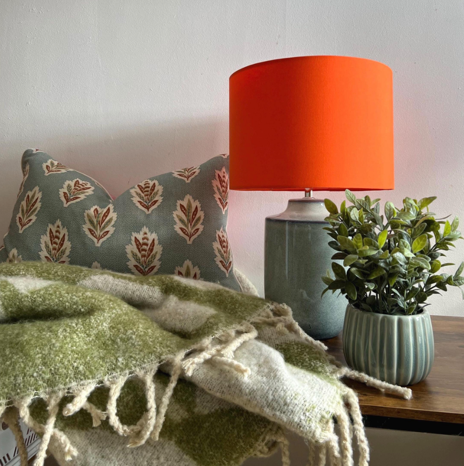 Orange Cotton Drum Lampshade | Handmade Ceiling Light Shade | Bespoke UK