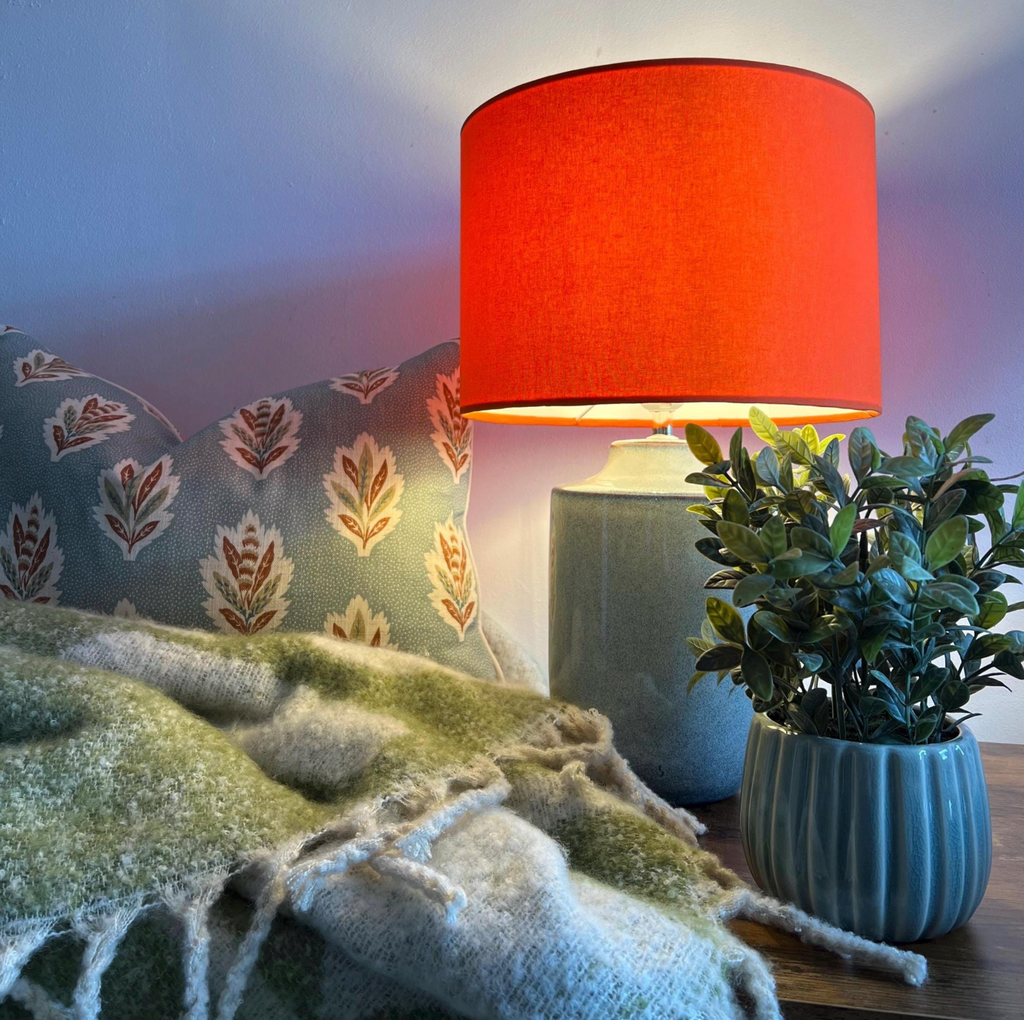 Orange Cotton Drum Lampshade | Handmade Ceiling Light Shade | Bespoke UK