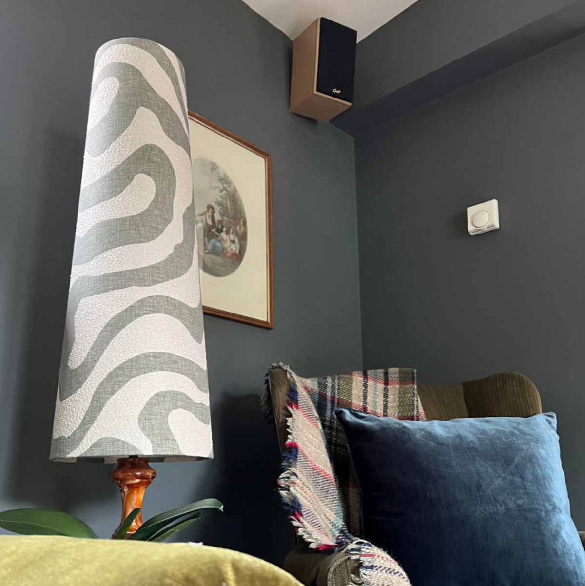 Green wiggle cone lampshade, extra tall lampshade