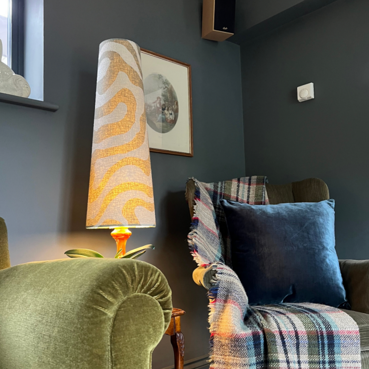 Green wiggle cone lampshade, extra tall lampshade