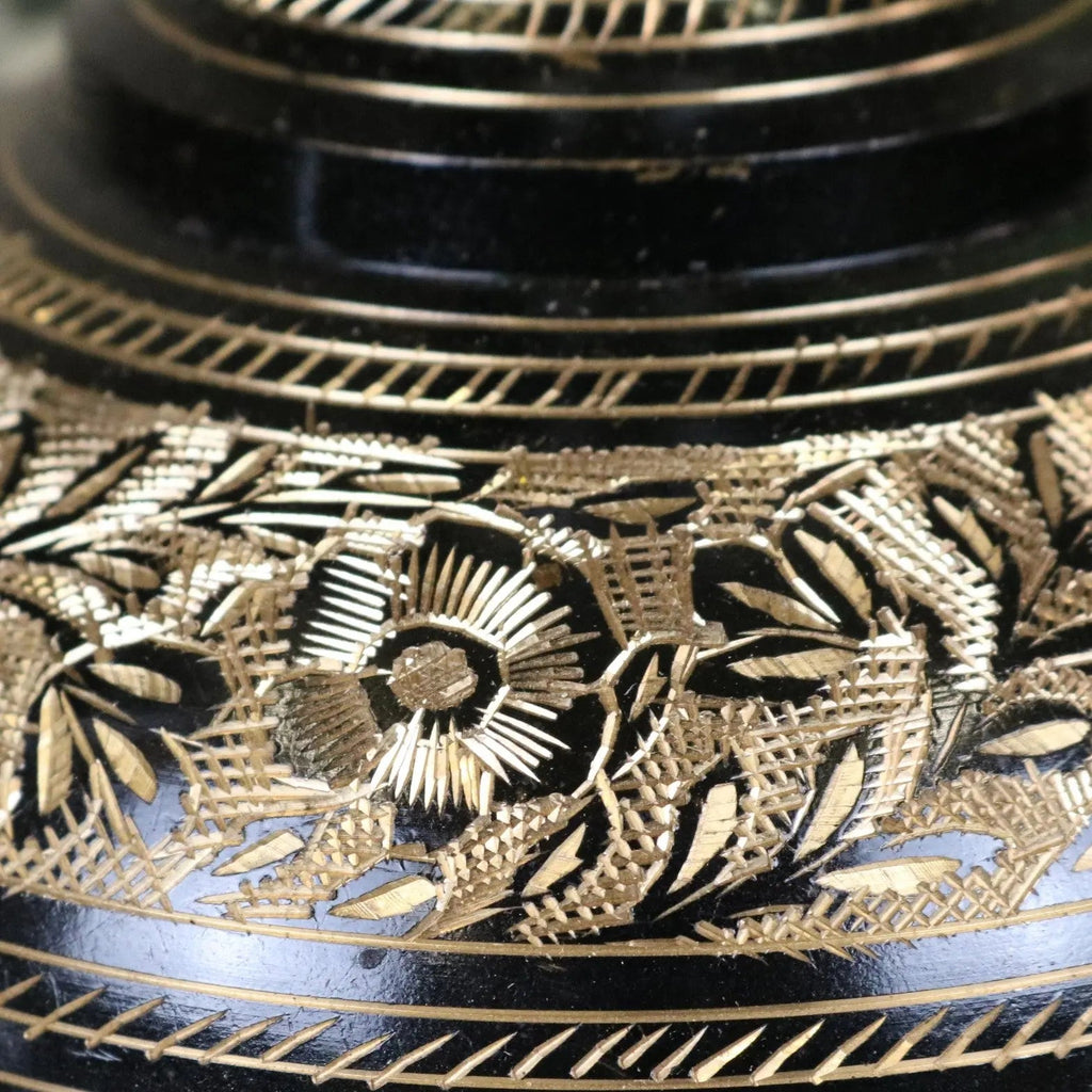 Set of 2 Black Etched Brass Vases 40cm and 50cm