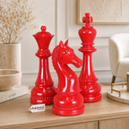 Shatranj Set of 3 Large Chess Piece Ornaments Red Accent