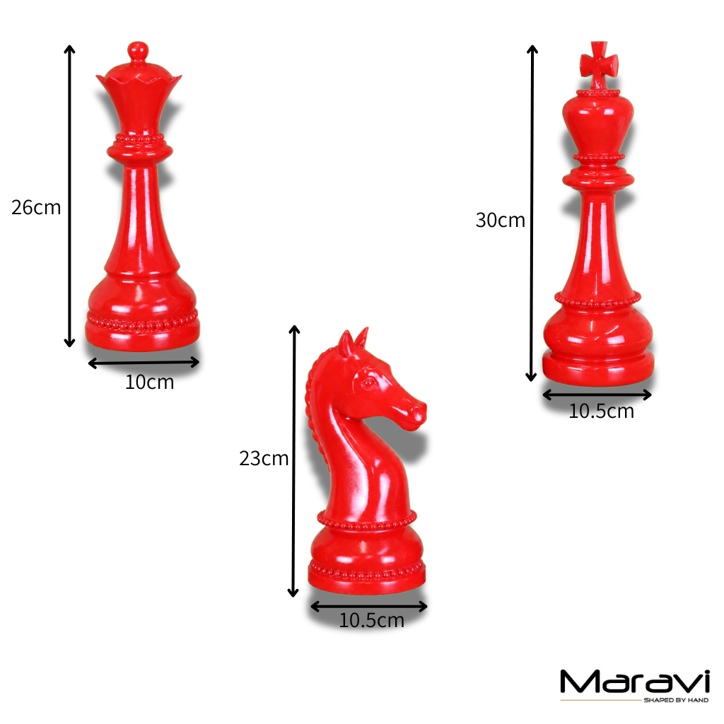 Shatranj Set of 3 Large Chess Piece Ornaments Red Accent